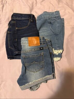 3 pairs girls 10/12  Denim Shorts Trio - Dark Indigo & Light Blue